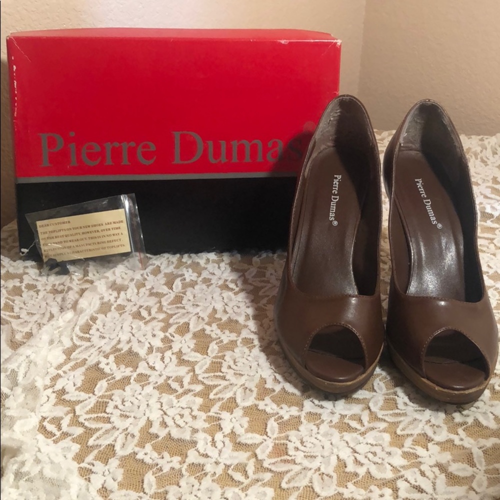 Pierre Dumas Brown Peeptoe Heels